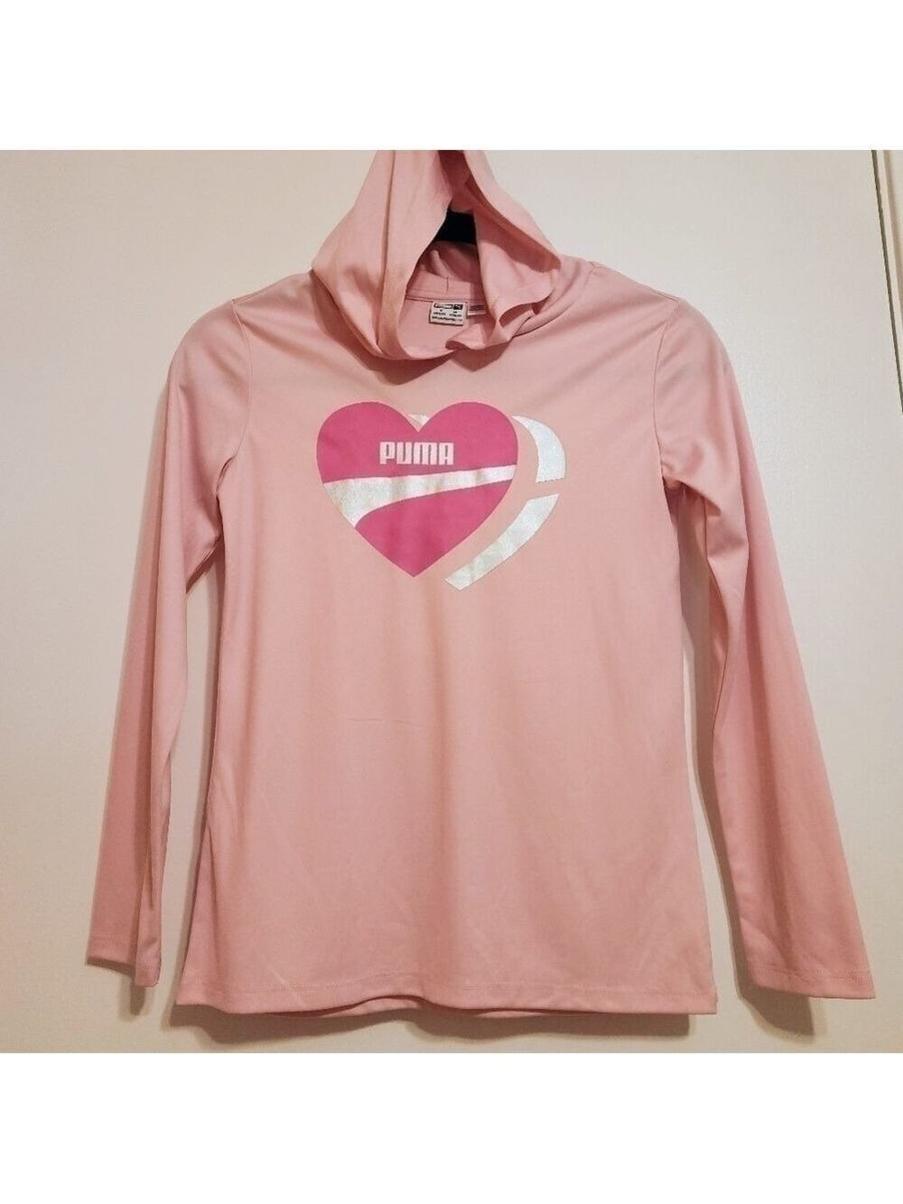 Puma Girls Pink Heart Graphic Hoodie Medium - Picture 3 of 7